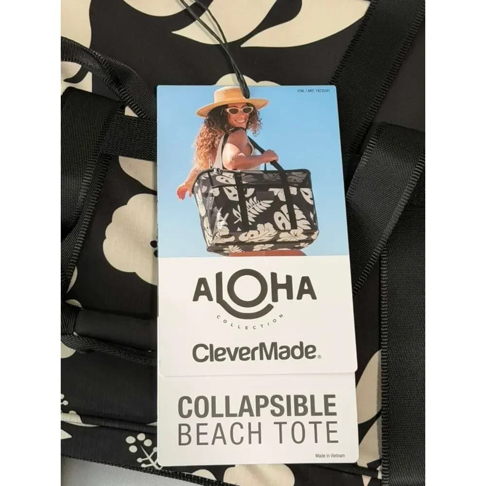 ALOHA Collection x CleverMade Collapsible Beach Tote Bag - Teal Palm Print - NEW